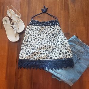 NWT Vintage Havana Cream and Navy Blue Crochet Top